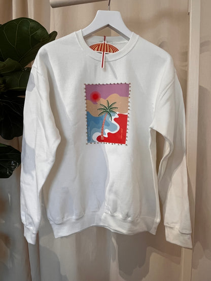 White t-shirt with a colorful graphic design on a white background