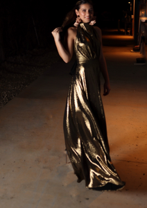 Sera Metallic Gold Halter Dress