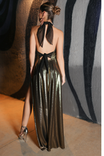 Load image into Gallery viewer, Sera Metallic Gold Halter Dress