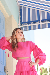 El Paseo Linen Fuchsia Top